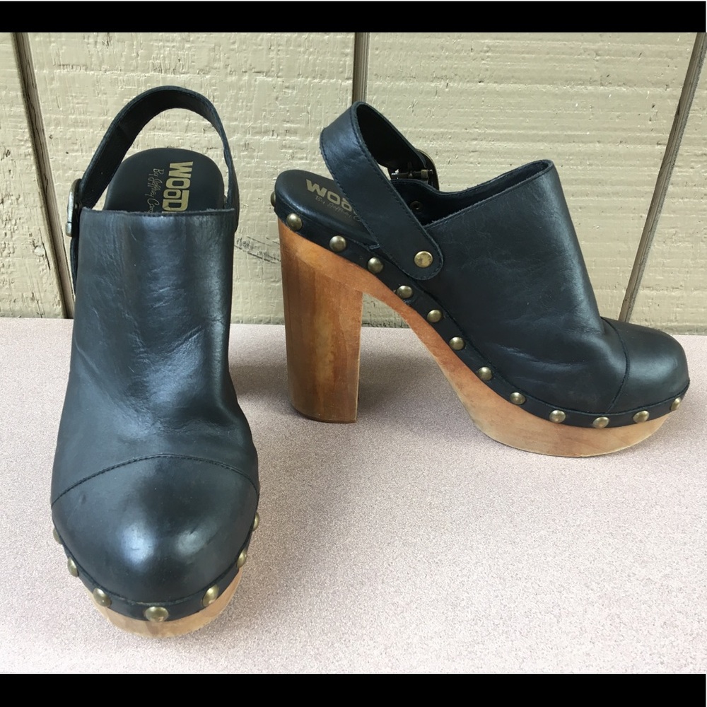 Jeffrey Campbell Woodies leather platform clogs sz 9
